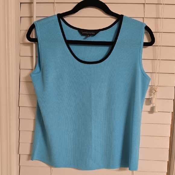 Ming Wang 2 Pieces Blue and Black Geometric Cardigan And Top - Picture 6 of 16